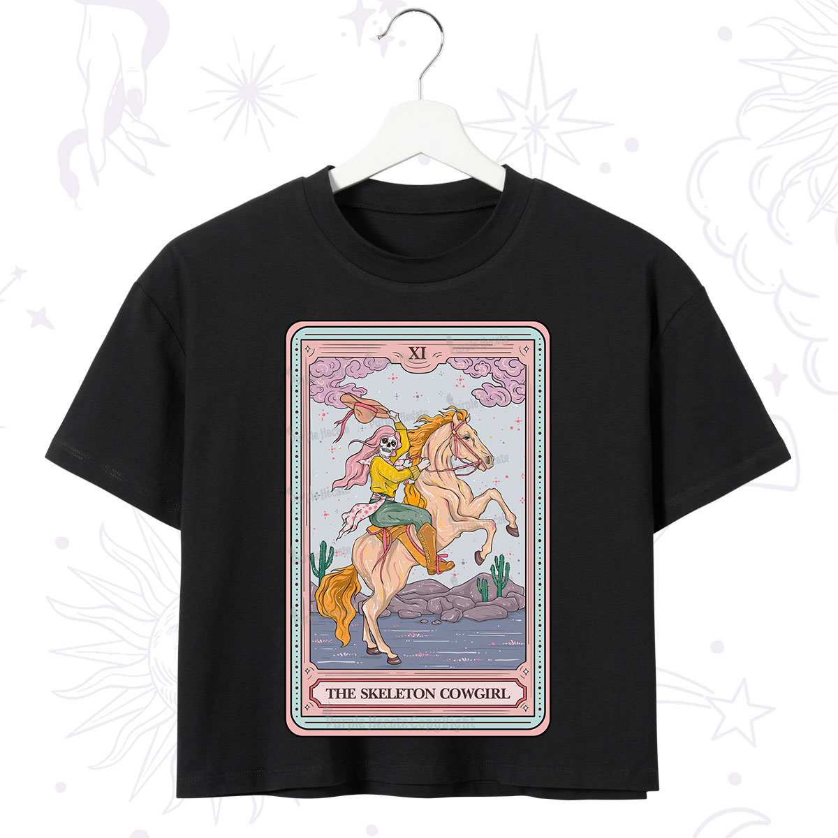 Purplehecate The Skeleton Cowgirl Tarot Card Crop T-Shirt