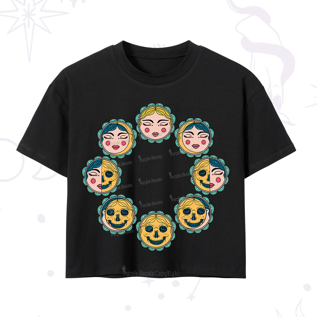 Purplehecate Luna Skulls Cycle Crop T-Shirt