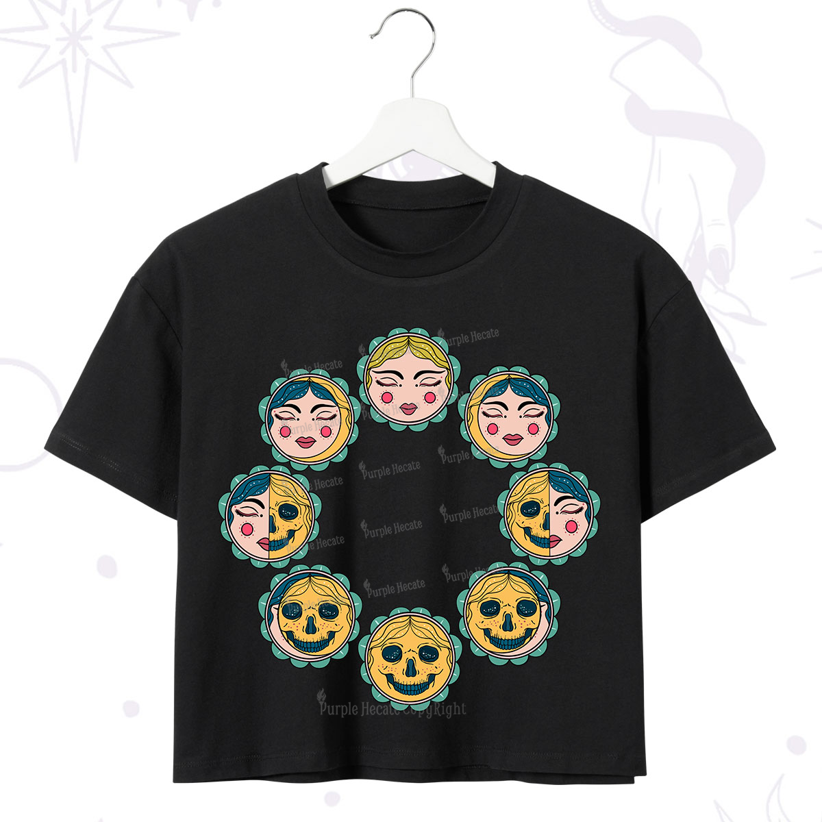 Purplehecate Luna Skulls Cycle Crop T-Shirt