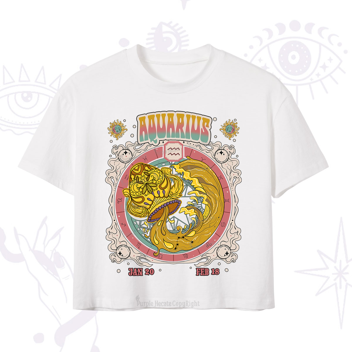 Purplehecate Aquarius Cosmic Zodiac Crop T-Shirt