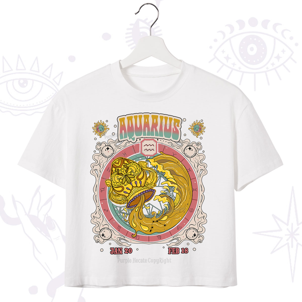 Purplehecate Aquarius Cosmic Zodiac Crop T-Shirt