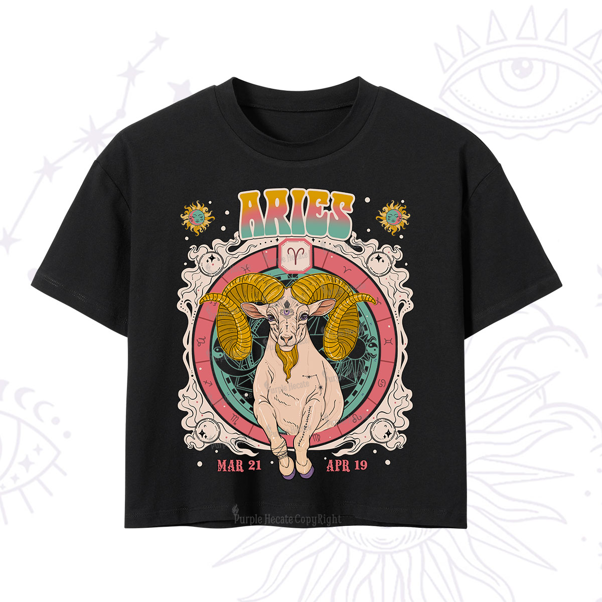 Purplehecate Aries Cosmic Zodiac Crop T-Shirt
