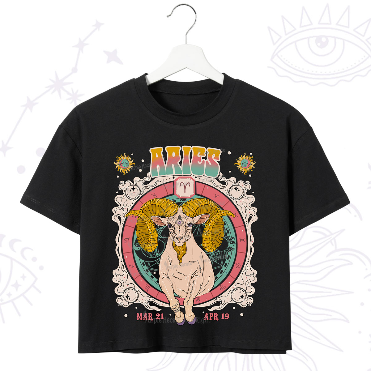 Purplehecate Aries Cosmic Zodiac Crop T-Shirt