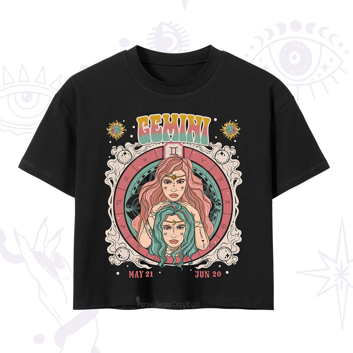 Purplehecate Gemini Cosmic Zodiac Crop T-Shirt