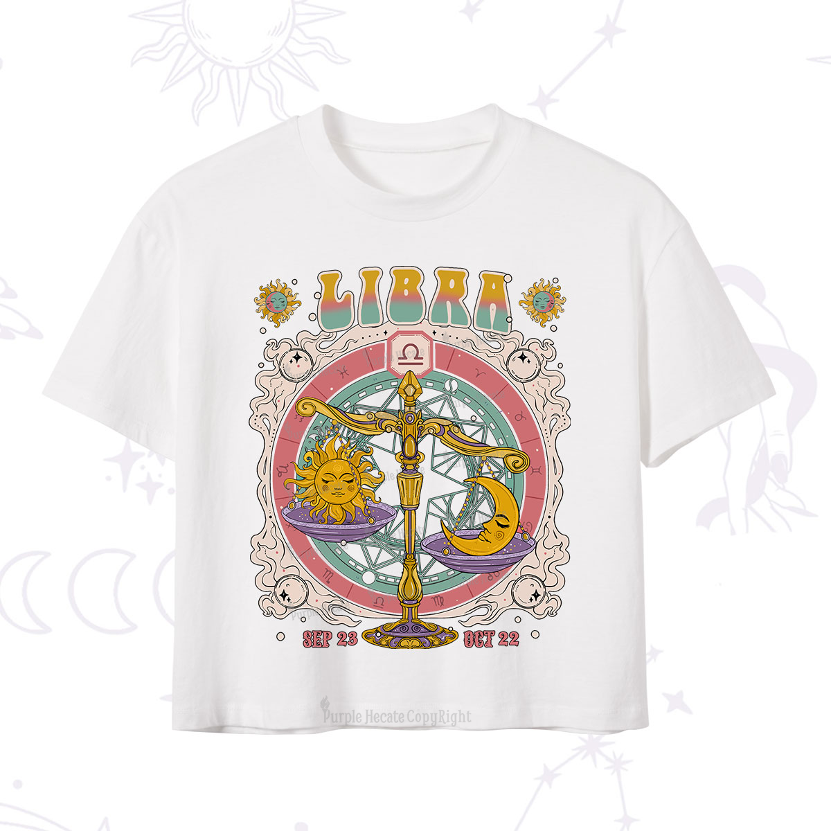 Purplehecate Libra Cosmic Zodiac Crop T-Shirt