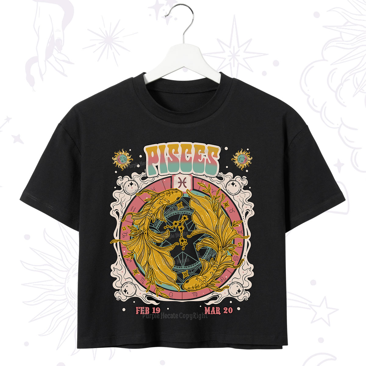 Purplehecate Pisces Cosmic Zodiac Crop T-Shirt