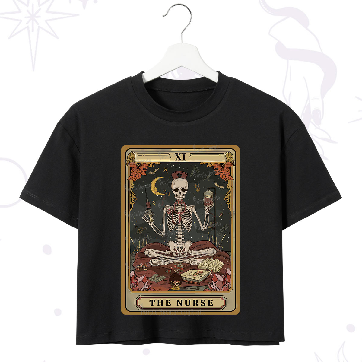 Purplehecate The Nurse Skeleton Tarot Crop T-Shirt