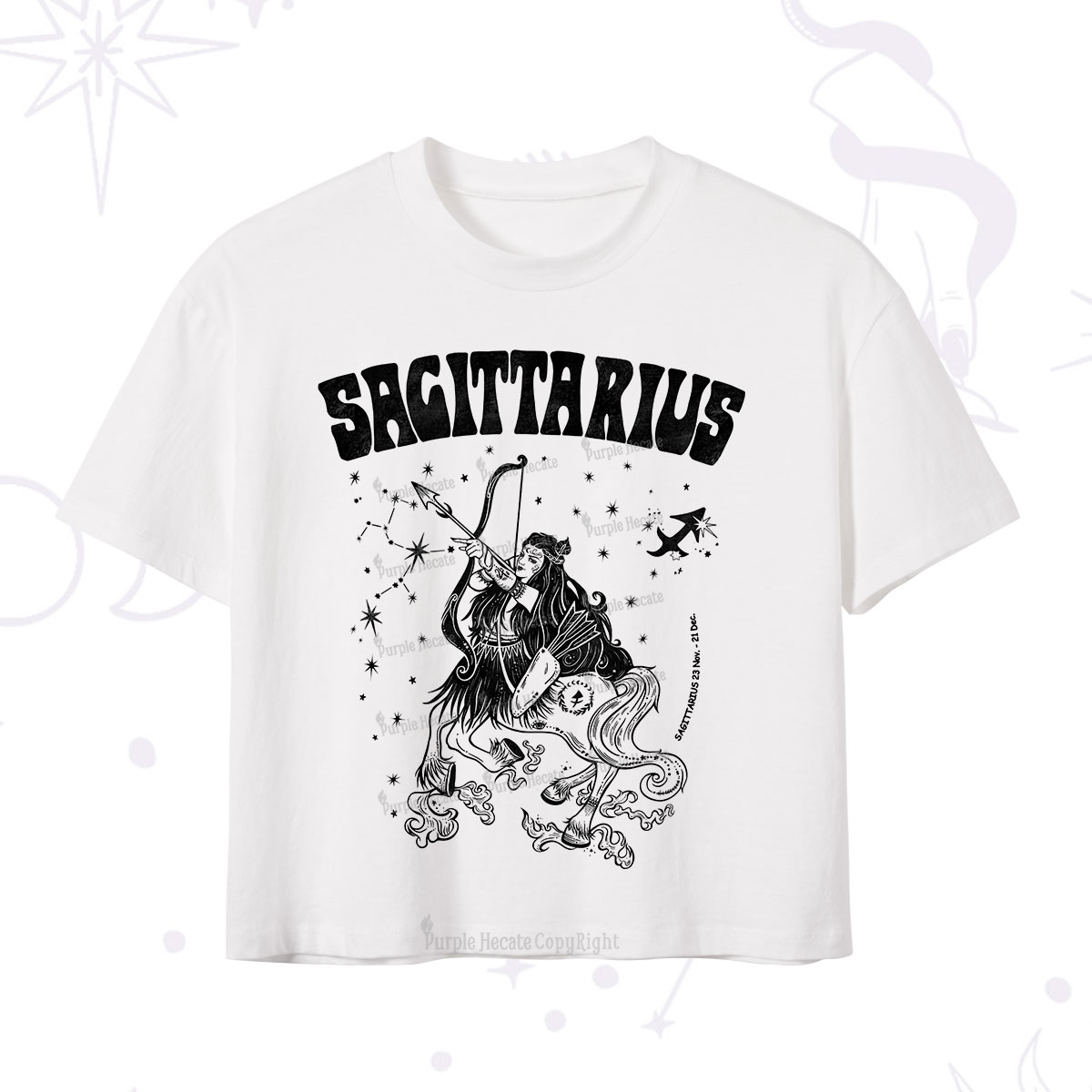 Purplehecate Sagittarius Zodiac Glyphs Crop T-Shirt