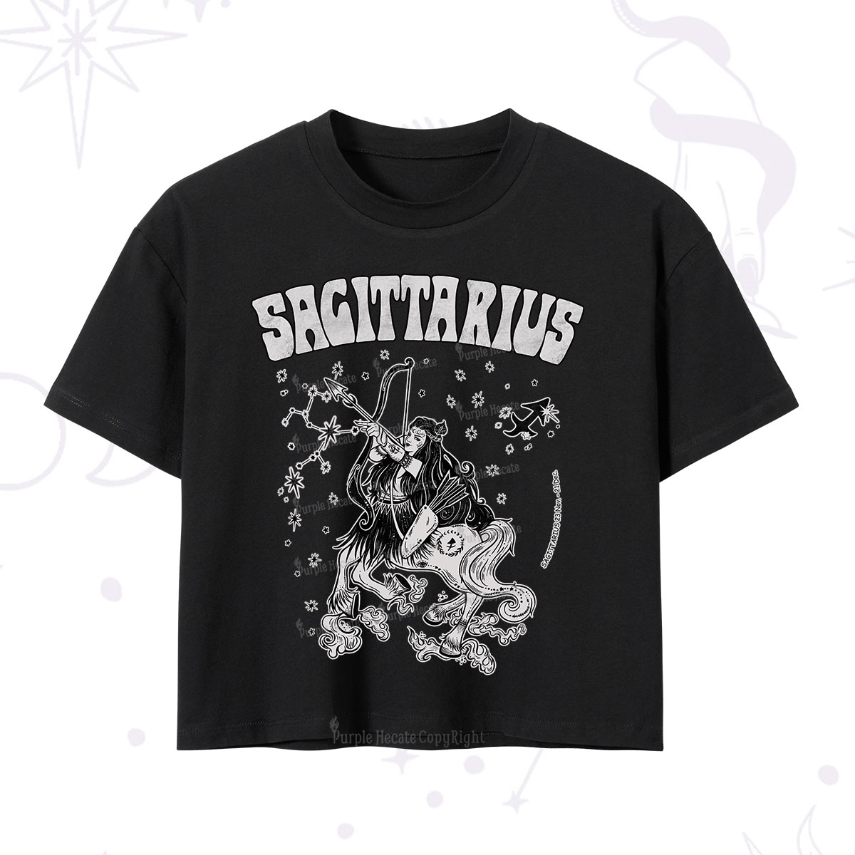 Purplehecate Sagittarius Zodiac Glyphs Crop T-Shirt