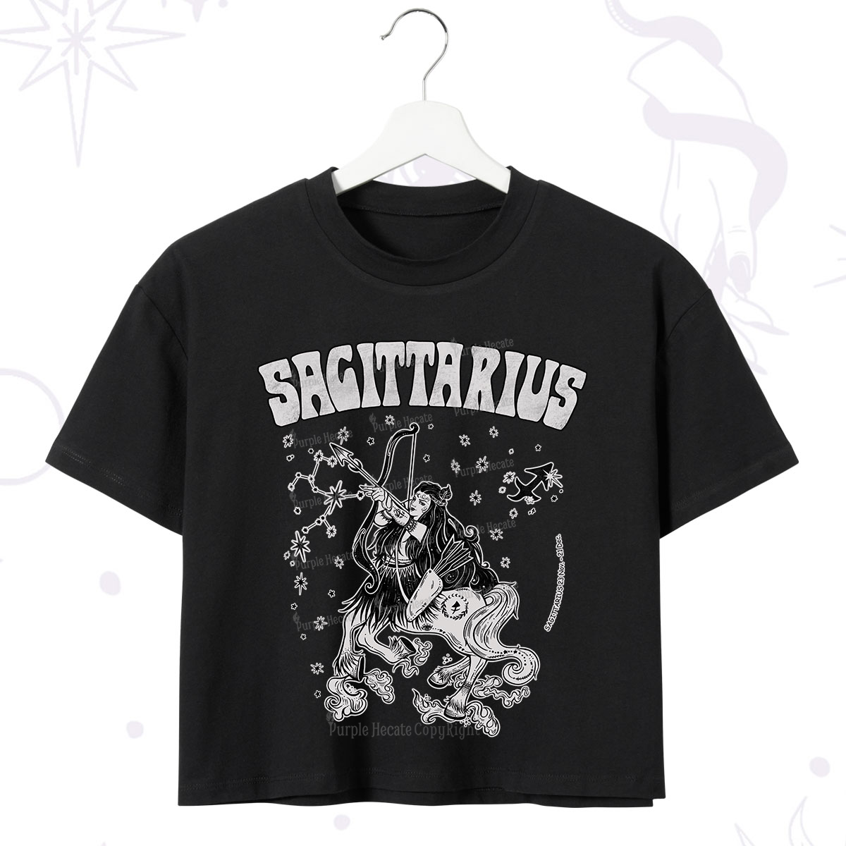 Purplehecate Sagittarius Zodiac Glyphs Crop T-Shirt
