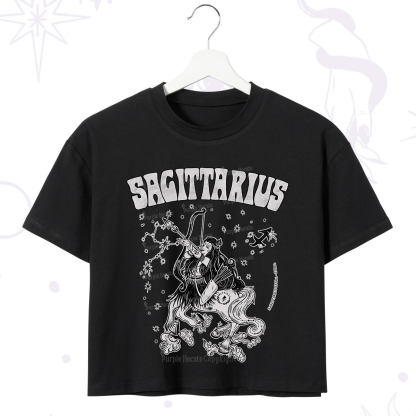 Purplehecate Sagittarius Zodiac Glyphs Crop T-Shirt