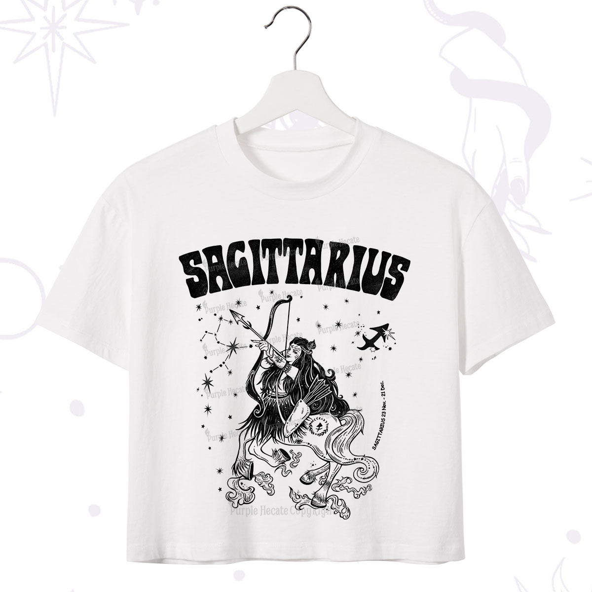 Purplehecate Sagittarius Zodiac Glyphs Crop T-Shirt