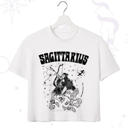 Purplehecate Sagittarius Zodiac Glyphs Crop T-Shirt