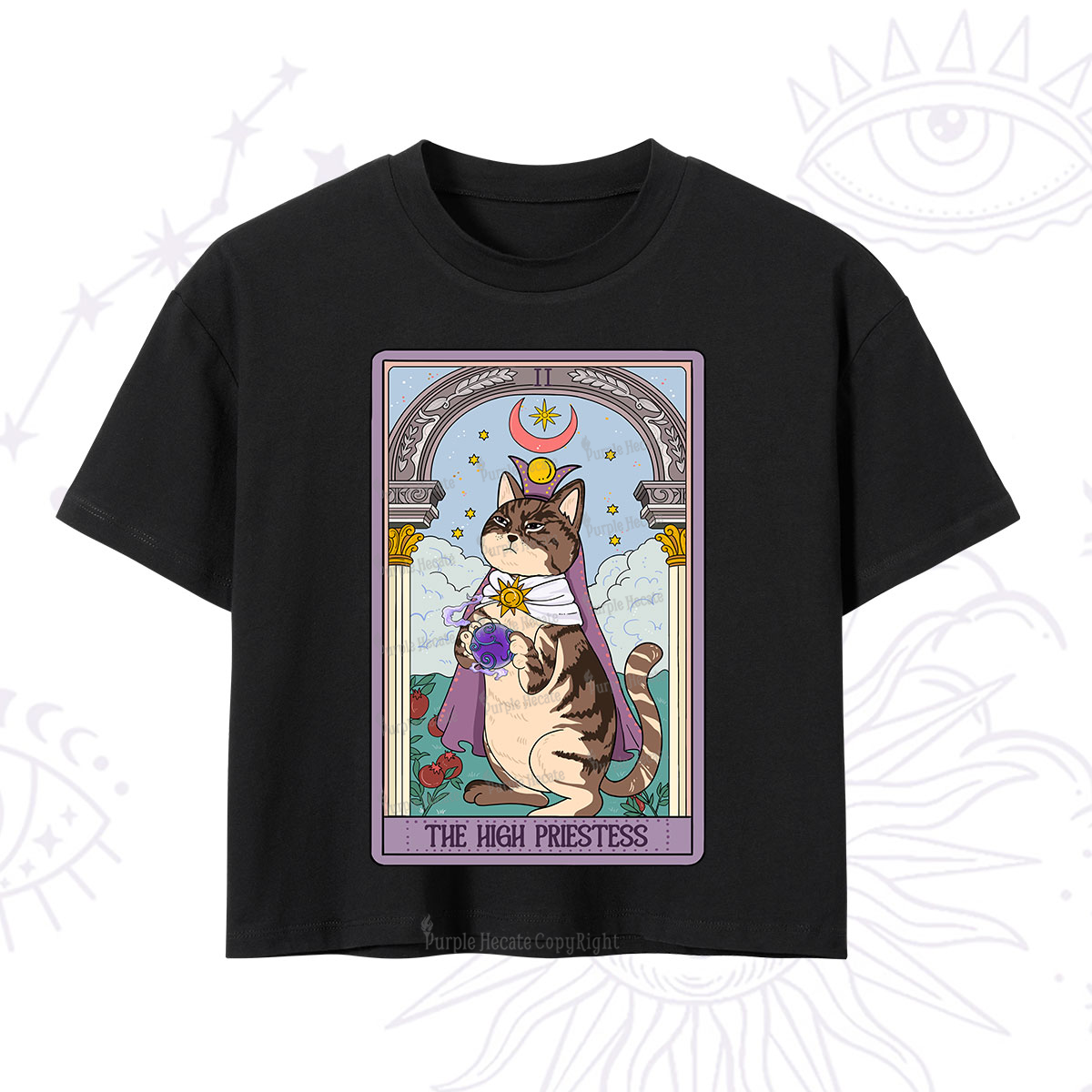 Purplehecate The High Priestess Cat Tarot Crop T-Shirt