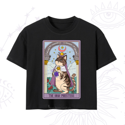 Purplehecate The High Priestess Cat Tarot Crop T-Shirt