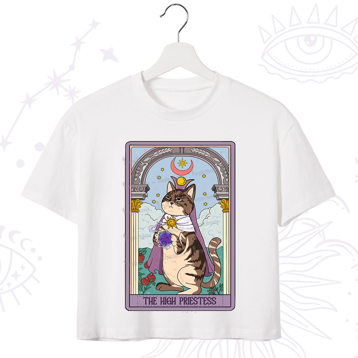 Purplehecate The High Priestess Cat Tarot Crop T-Shirt