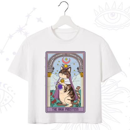 Purplehecate The High Priestess Cat Tarot Crop T-Shirt