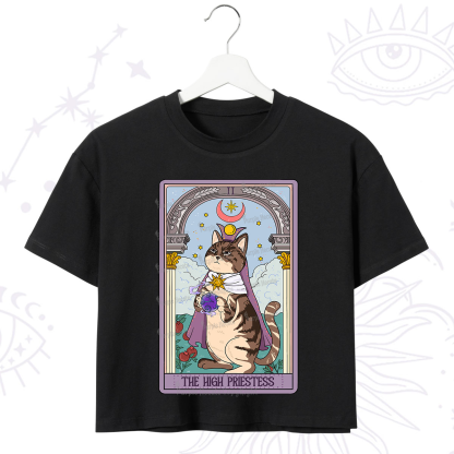 Purplehecate The High Priestess Cat Tarot Crop T-Shirt