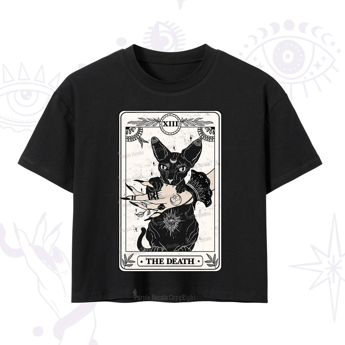 Purplehecate The Death Cat Tarot Crop T-Shirt