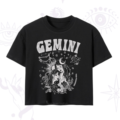 Purplehecate Gemini Zodiac Glyphs Crop T-Shirt