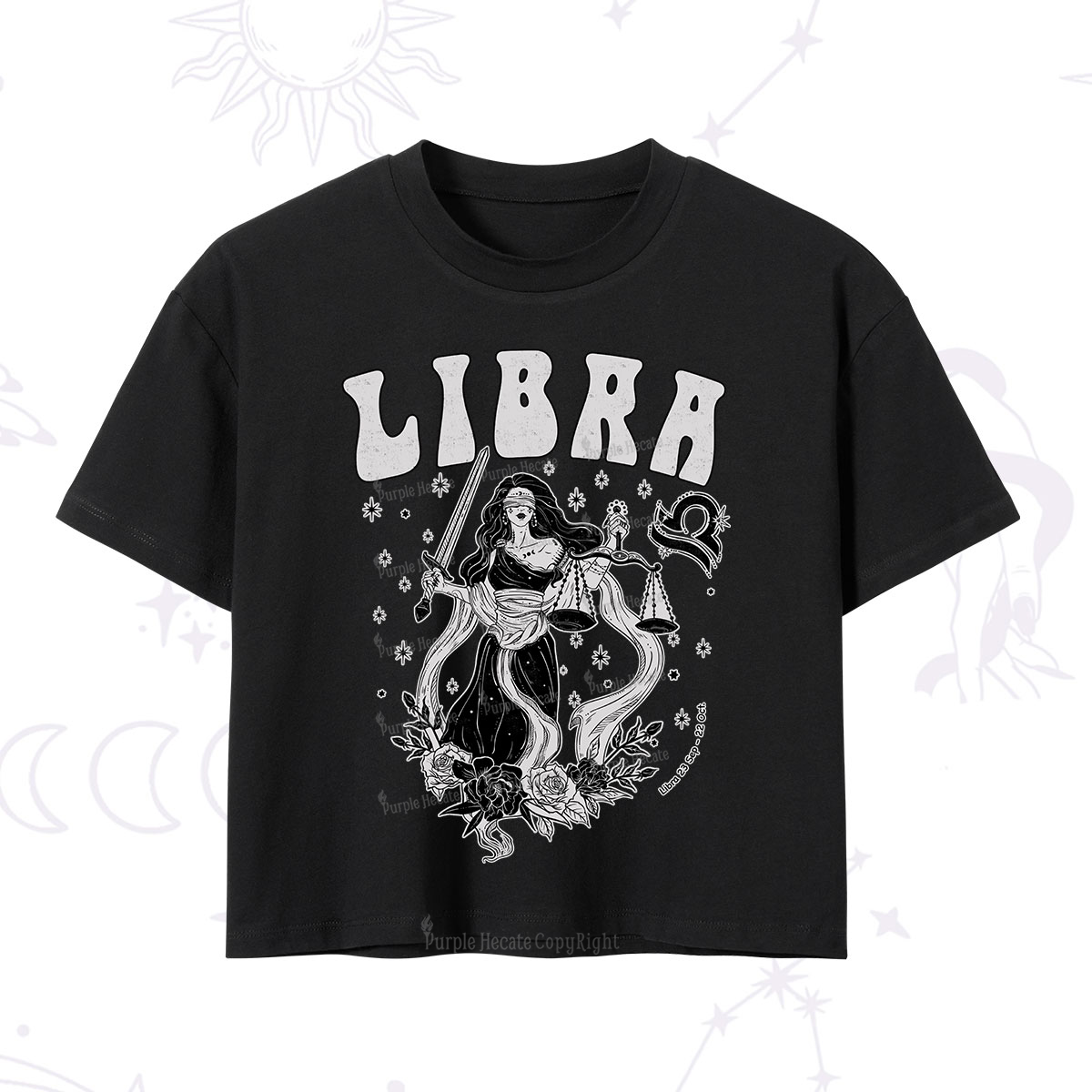 Purplehecate Libra Zodiac Glyphs Crop T-Shirt