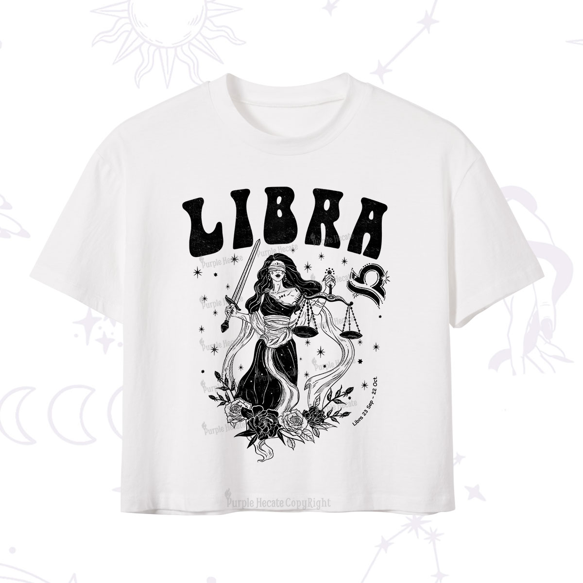 Purplehecate Libra Zodiac Glyphs Crop T-Shirt