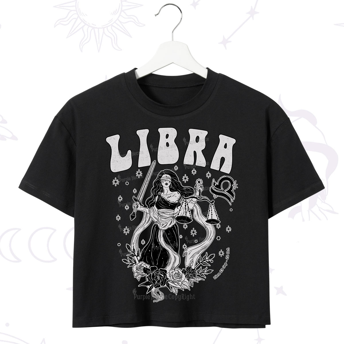 Purplehecate Libra Zodiac Glyphs Crop T-Shirt