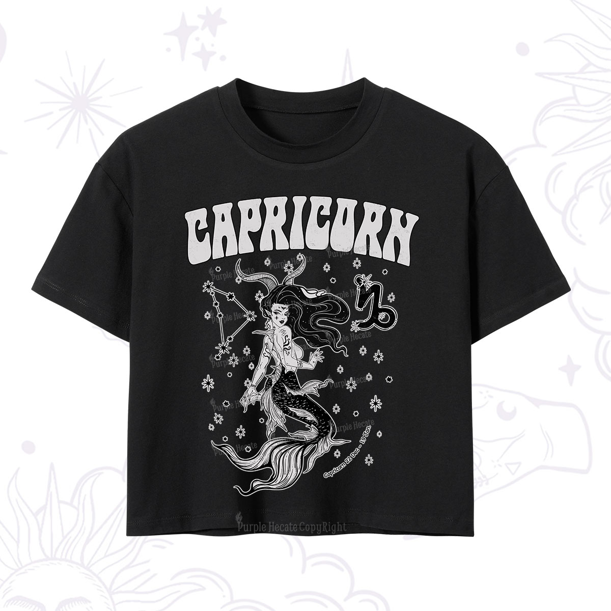 Purplehecate Capricorn Zodiac Glyphs Crop T-Shirt