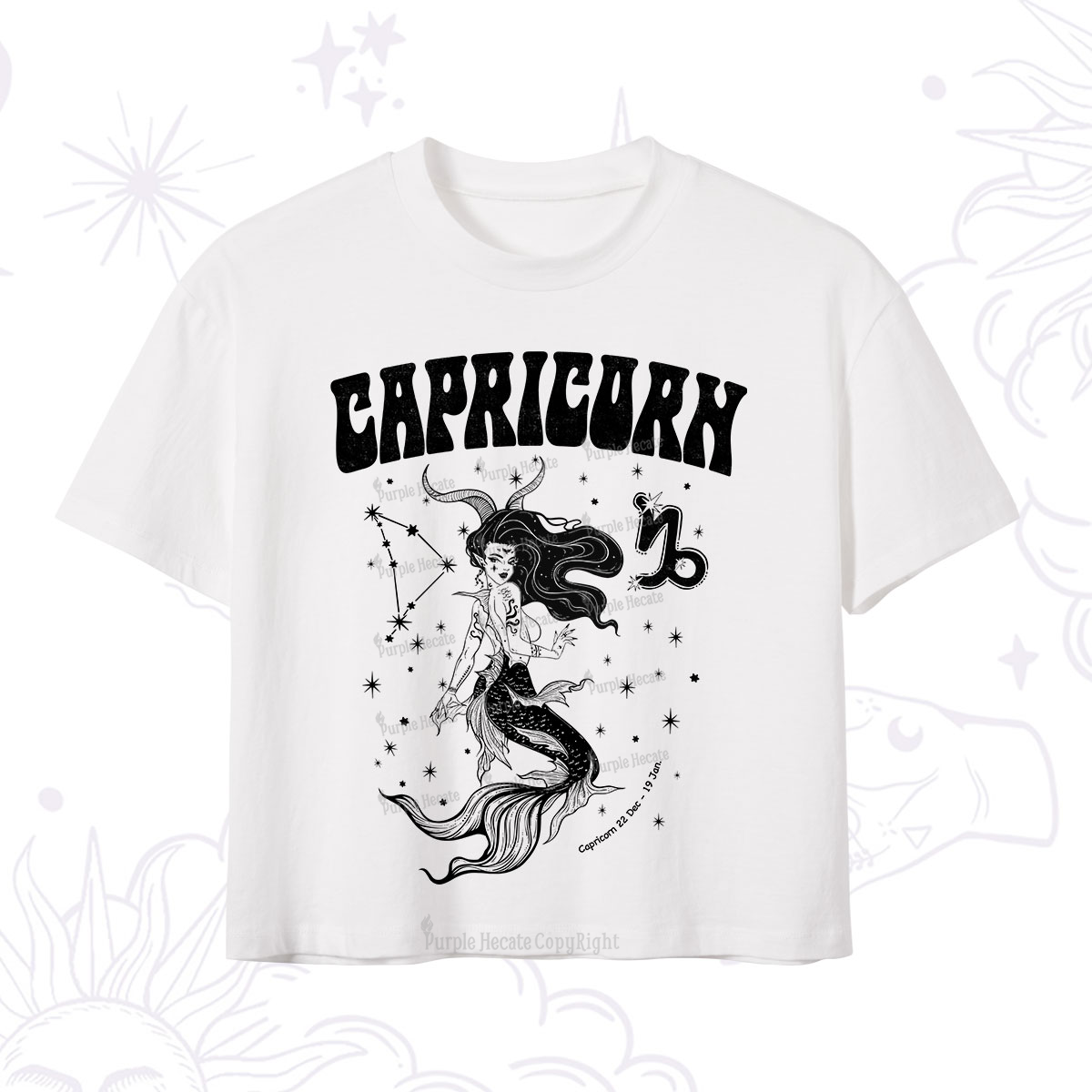 Purplehecate Capricorn Zodiac Glyphs Crop T-Shirt