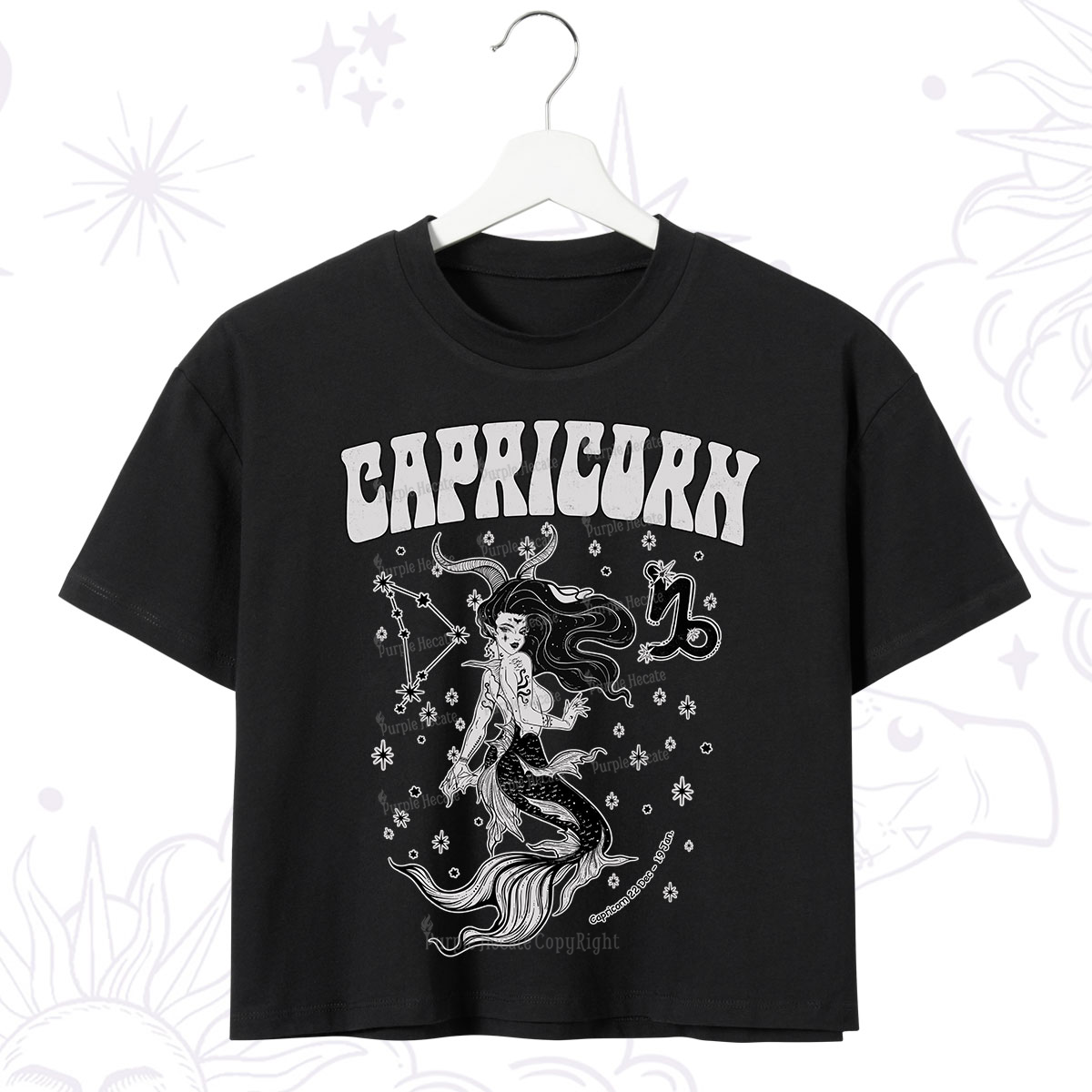 Purplehecate Capricorn Zodiac Glyphs Crop T-Shirt