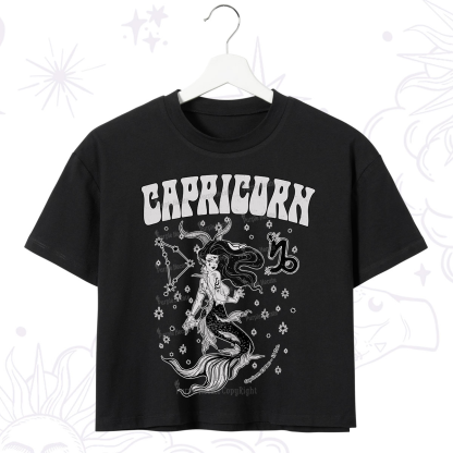 Purplehecate Capricorn Zodiac Glyphs Crop T-Shirt