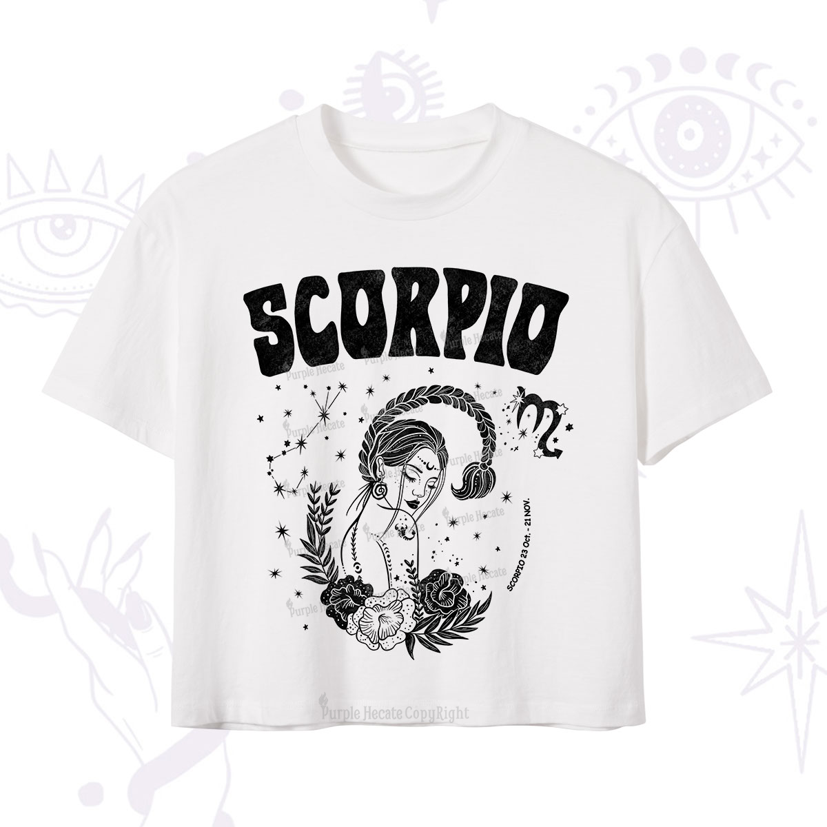 Purplehecate Scorpio Zodiac Glyphs Crop T-Shirt