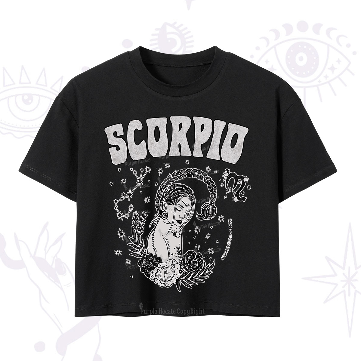 Purplehecate Scorpio Zodiac Glyphs Crop T-Shirt