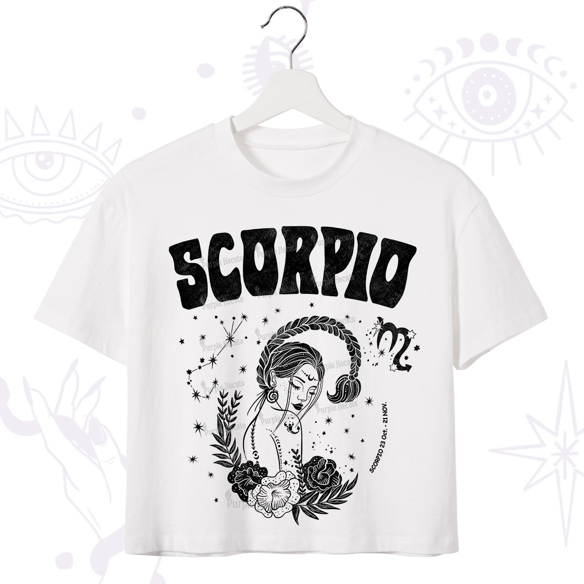 Purplehecate Scorpio Zodiac Glyphs Crop T-Shirt