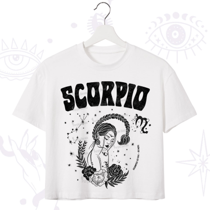 Purplehecate Scorpio Zodiac Glyphs Crop T-Shirt