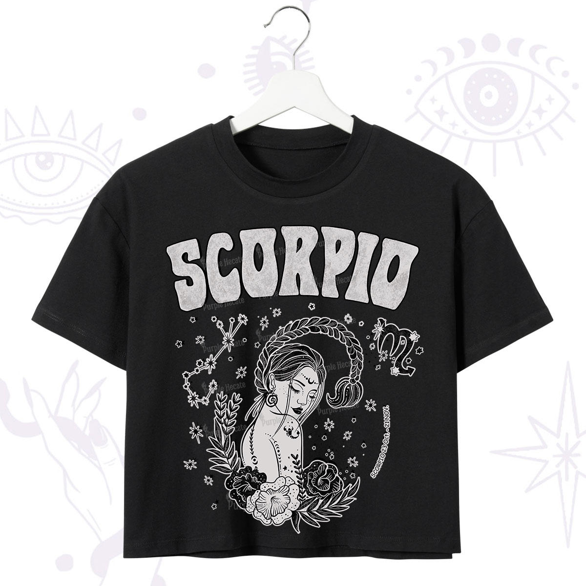 Purplehecate Scorpio Zodiac Glyphs Crop T-Shirt
