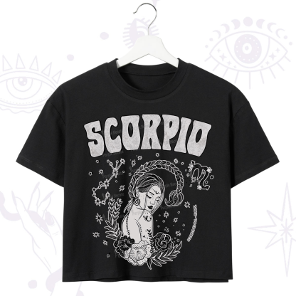Purplehecate Scorpio Zodiac Glyphs Crop T-Shirt