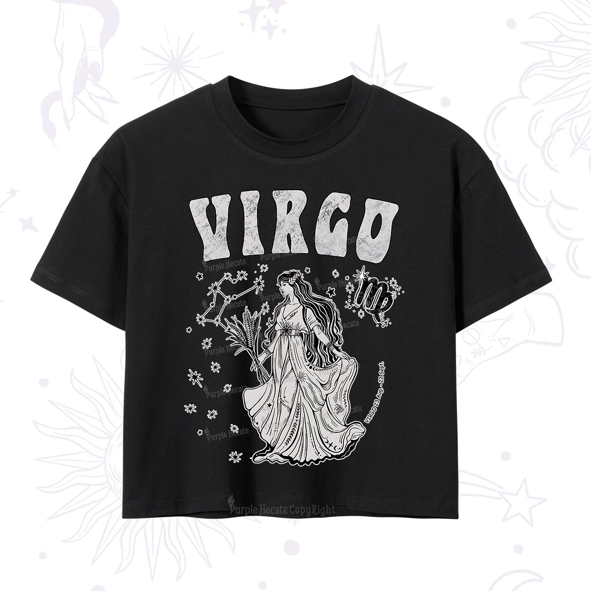 Purplehecate Virgo Zodiac Glyphs Crop T-Shirt