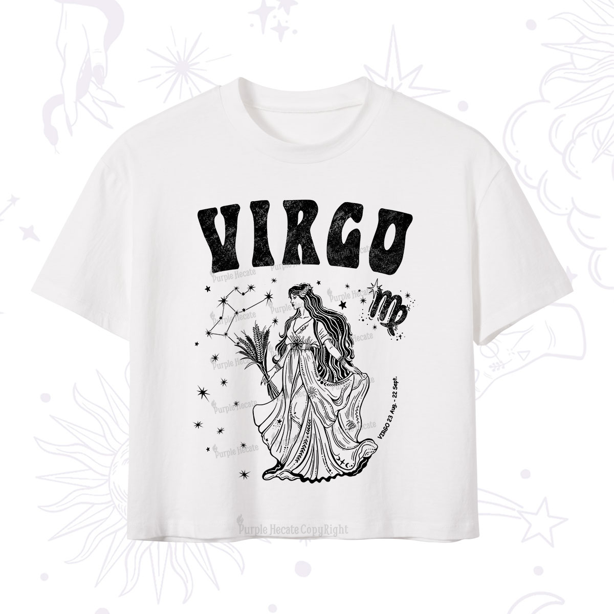 Purplehecate Virgo Zodiac Glyphs Crop T-Shirt