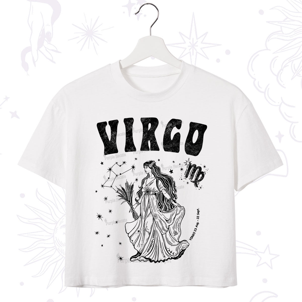 Purplehecate Virgo Zodiac Glyphs Crop T-Shirt