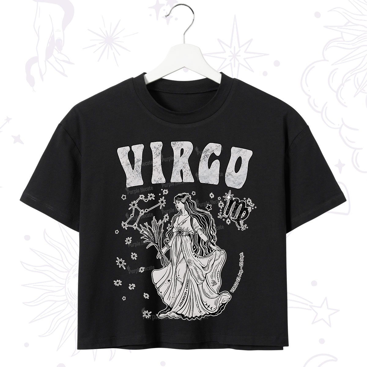 Purplehecate Virgo Zodiac Glyphs Crop T-Shirt