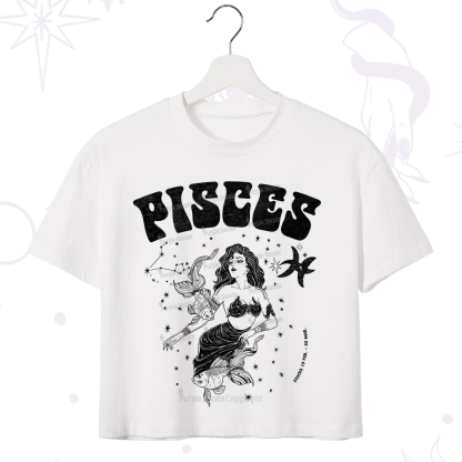 Purplehecate Pisces Zodiac Glyphs Crop T-Shirt