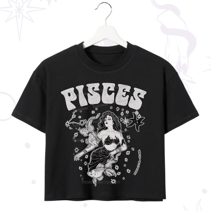 Purplehecate Pisces Zodiac Glyphs Crop T-Shirt