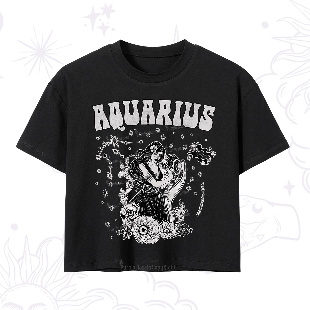 Purplehecate Aquarius Zodiac Glyphs Crop T-Shirt