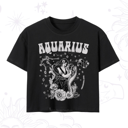 Purplehecate Aquarius Zodiac Glyphs Crop T-Shirt