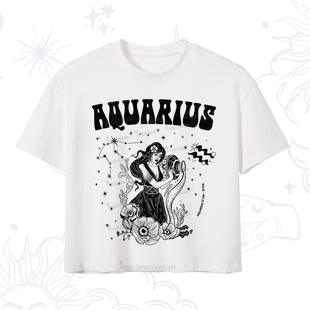 Purplehecate Aquarius Zodiac Glyphs Crop T-Shirt