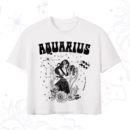 Purplehecate Aquarius Zodiac Glyphs Crop T-Shirt