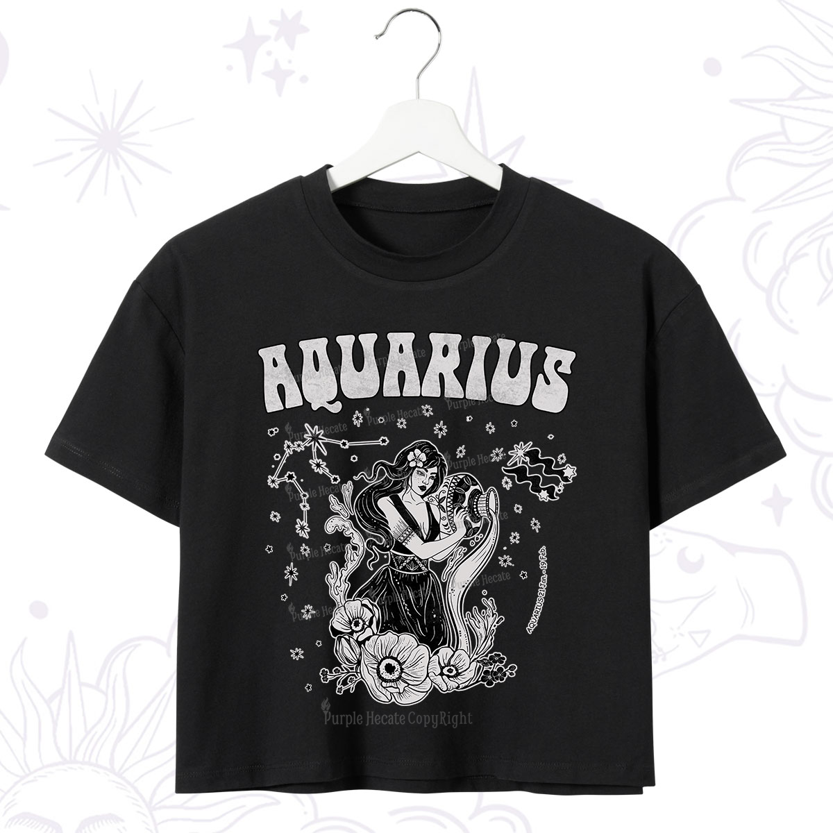 Purplehecate Aquarius Zodiac Glyphs Crop T-Shirt