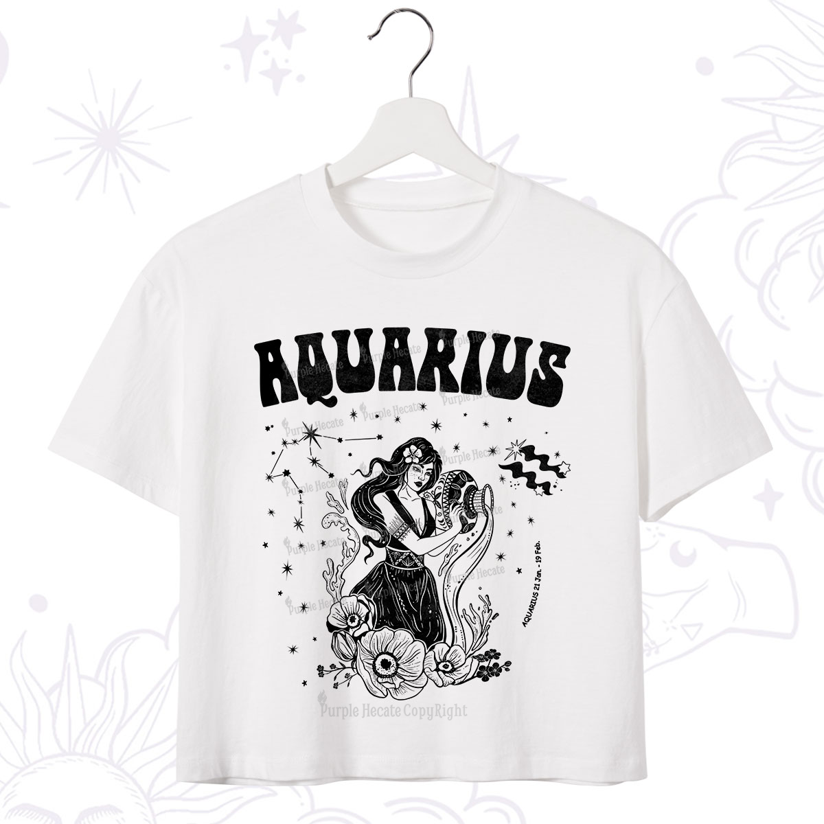 Purplehecate Aquarius Zodiac Glyphs Crop T-Shirt