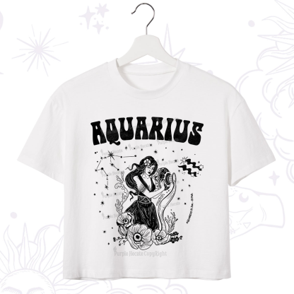 Purplehecate Aquarius Zodiac Glyphs Crop T-Shirt